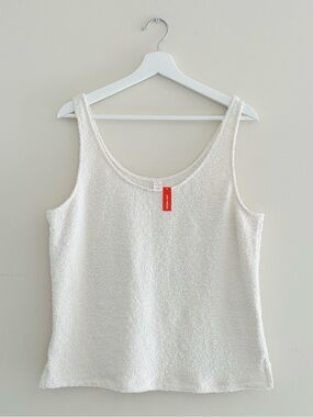 NWT Joe Fresh Cream/Off-White Terry-Cloth-Textured Tank Top Size Large Side Slit